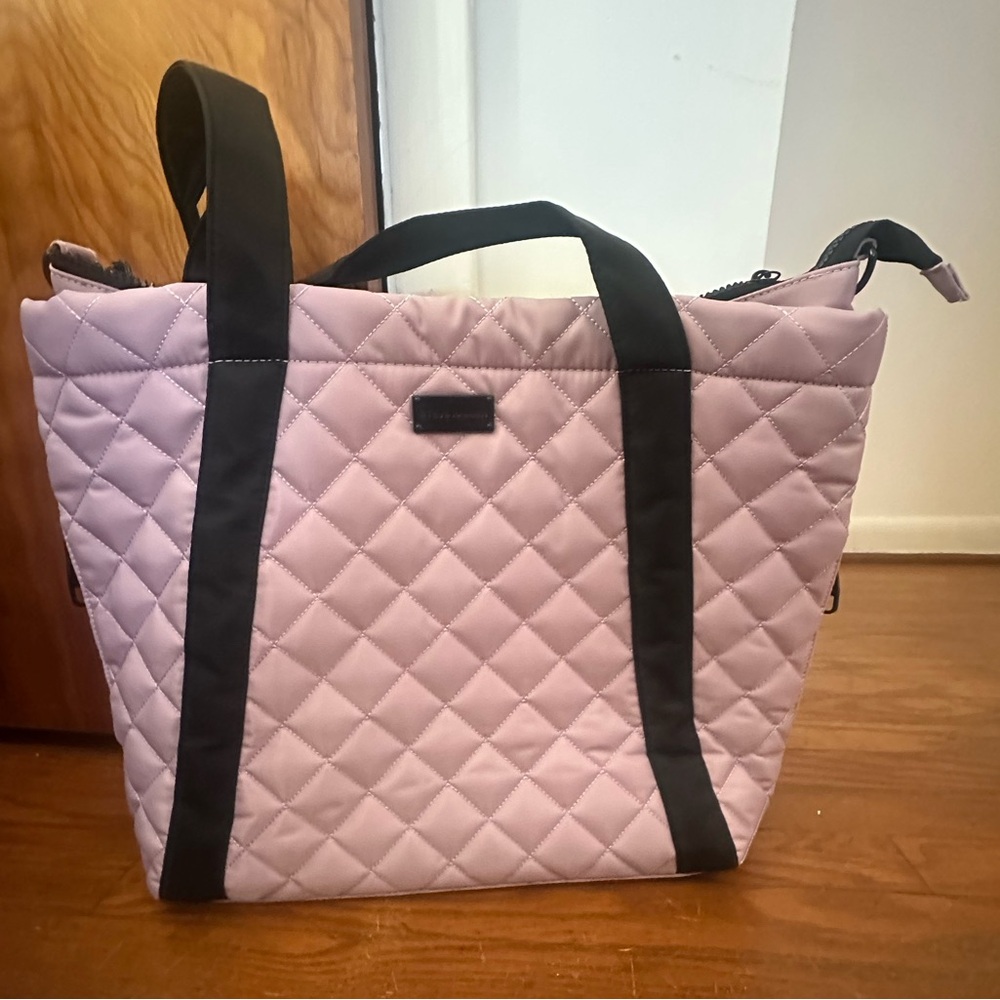 Steve Madden Quilted Lavender Tote with Black Straps